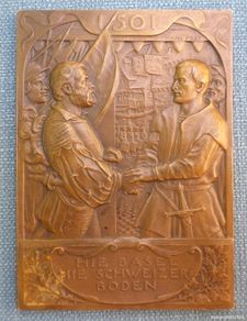 Vintage: Placa.Medalla bronce conmemorativa 400 años de incorporación de Basilea a la Confederación Helvética